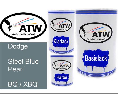 Dodge, Steel Blue Pearl, BQ / XBQ: 500ml Lackdose + 500ml Klarlack + 250ml Härter - Set, von ATW Autoteile West.